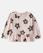 Toddler Girl Floral Long-Sleeve Peplum Top - Brown, image 1 of 3 slides