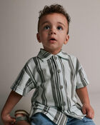 Toddler Boy Button-Down Short-Sleeve Shirt in Stripes - Light Green, image 3 of 5 slides