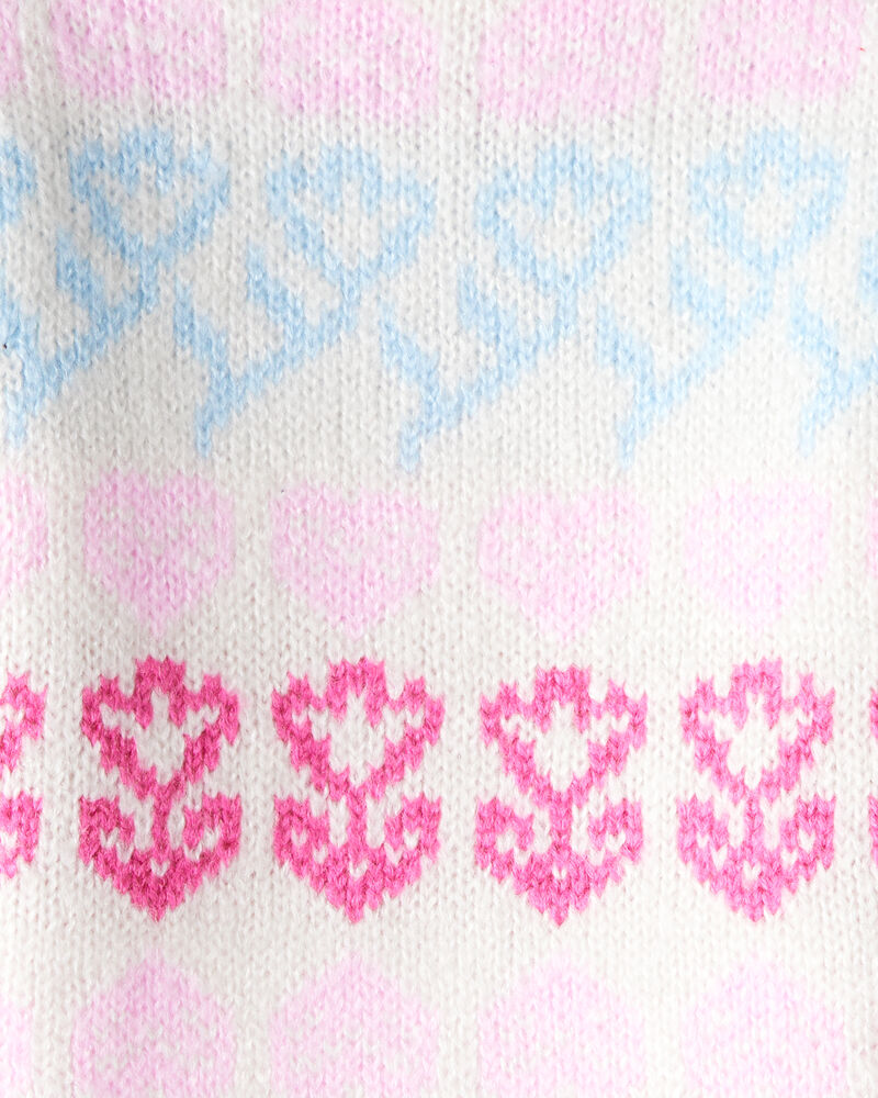 Baby Girl Floral Fairisle Sweater- Pink/White, image 2 of 3 slides