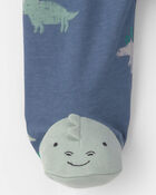 Baby Boy Dinosaur Foot Art Snug Fit Sleeper - Blue, image 4 of 5 slides
