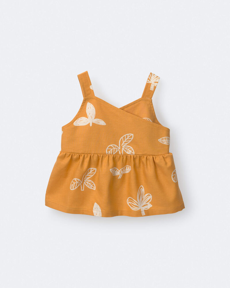 Toddler Girl Peplum Tank Top in Plant Print - Mustard Yellow, image 2 of 5 slides