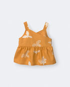 Toddler Girl Peplum Tank Top in Plant Print - Mustard Yellow, image 2 of 5 slides