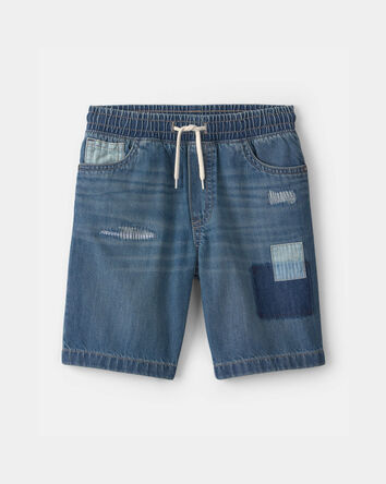 Boys Patchwork Denim Shorts - Dark Wash, 