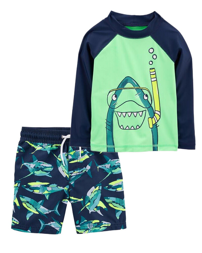 Multi Toddler 2 Piece Shark Rashguard Swim Trunk Set Carter s Oshkosh Canada