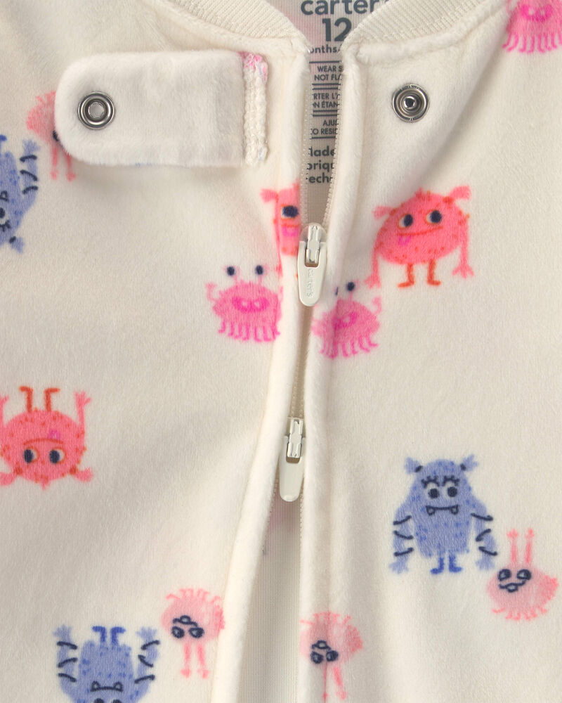 Baby Girl 1-Piece Monster 2-Way Zip DreamPlush Snug Fit Pyjama - Cream, image 4 of 5 slides
