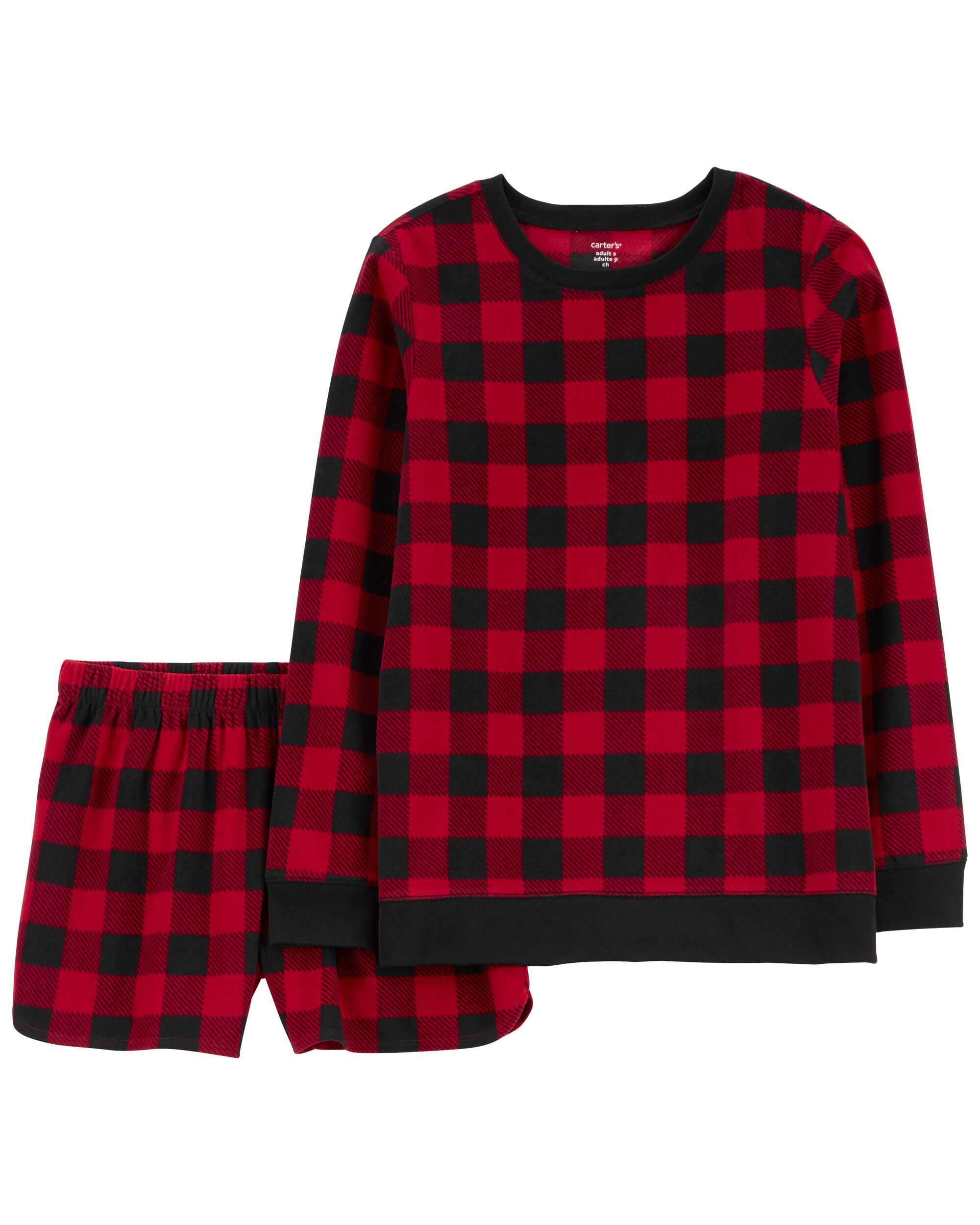 Adult 2 Piece Buffalo Check Fleece Pyjamas