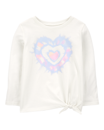 Toddler Heart Tie-Front Long-Sleeve Top - Cream, 