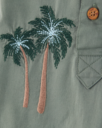 Baby Palm Tree Print Button-Front Romper-Green, 