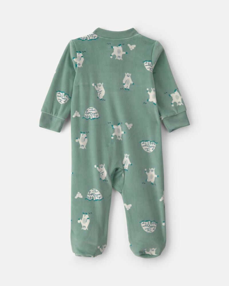 Baby Boy Yeti Fleece 2-Way Zip Sleep & Play Pyjamas - Green, image 2 of 5 slides