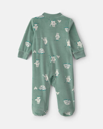 Baby Boy Yeti Fleece 2-Way Zip Sleep & Play Pyjamas - Green, 