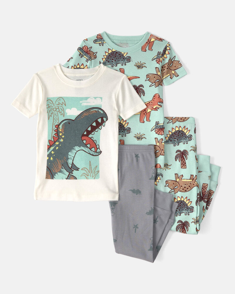 Baby Boy Dinosaur 100% Cotton Snug Fit 4-Piece Pyjama Set - Blue/Grey, image 1 of 4 slides