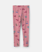 Girls School Spirit Pull-On Stretch Leggings - Pink, image 2 of 4 slides