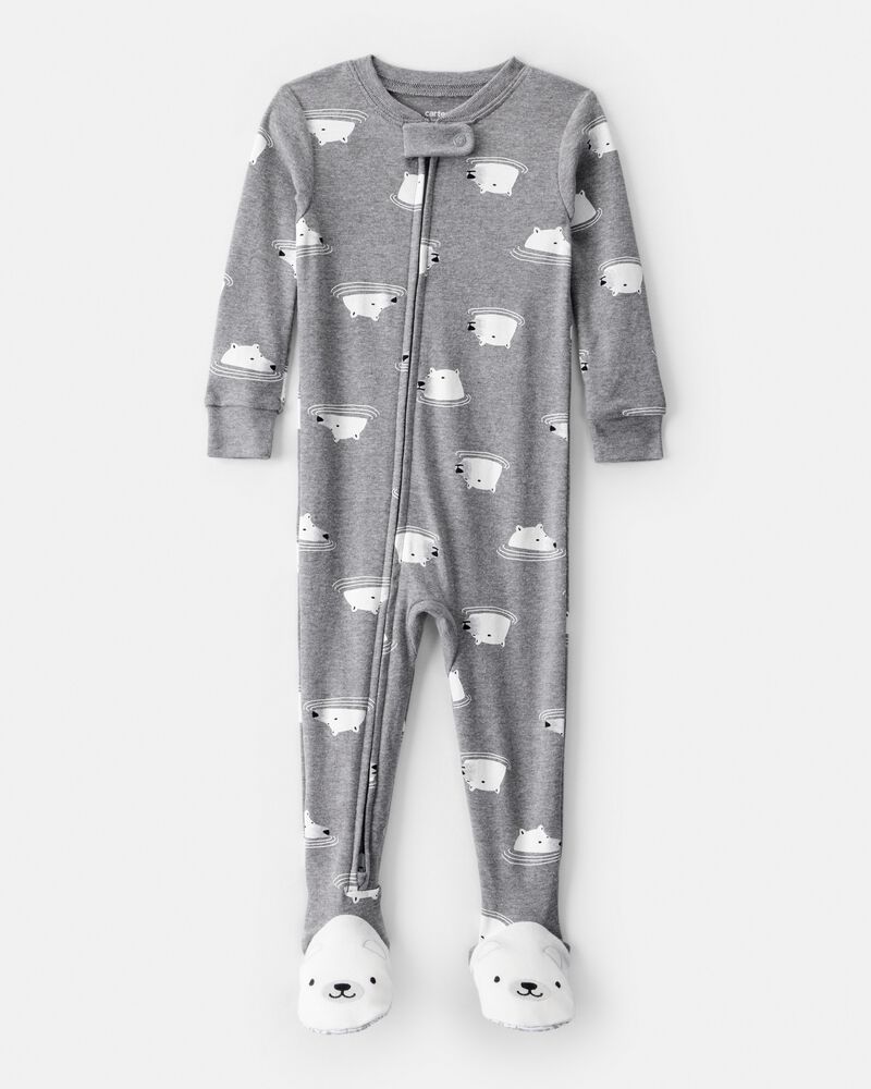 Toddler Boy Polar Bear Cotton Snug Fit Footie 1-Piece Pyjamas - Grey, image 1 of 4 slides