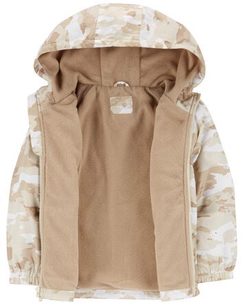 Kid Camo Print Fleece Lined Jacket, 