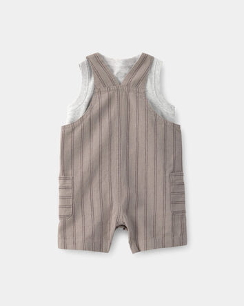 Baby Boy 2-Piece Striped Sleeveless Overall Set - Brown, 