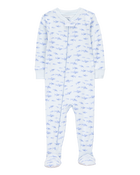 Baby 1-Piece Shark Print 100% Snug Fit Cotton Footie Pyjamas, image 1 of 3 slides