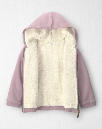 Girls Recycled Teddy Fleece Waffle Knit Hooded Jacket Made with Organic Cotton, 