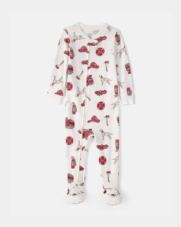 B&eacute;b&eacute; gar&ccedil;on - Pyjama ajust&eacute; 1 pi&egrave;ce en 100 % coton, camion d&rsquo;incendie - Blanc, 