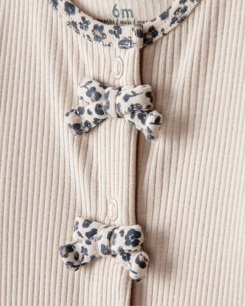 Baby Girl Bow Cotton Long-Sleeve Snug Fit Sleeper - Brown, image 3 of 5 slides
