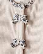 Baby Girl Bow Cotton Long-Sleeve Snug Fit Sleeper - Brown, image 3 of 5 slides