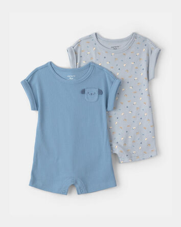 Baby Boy 2-Pack Dog Short-Sleeve Rompers - Blue, 