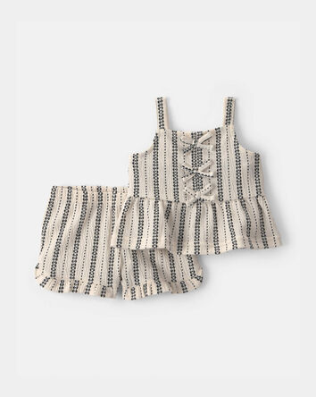 Baby Girl 2-Piece Striped Top & Short Set - Black/Ivory, 