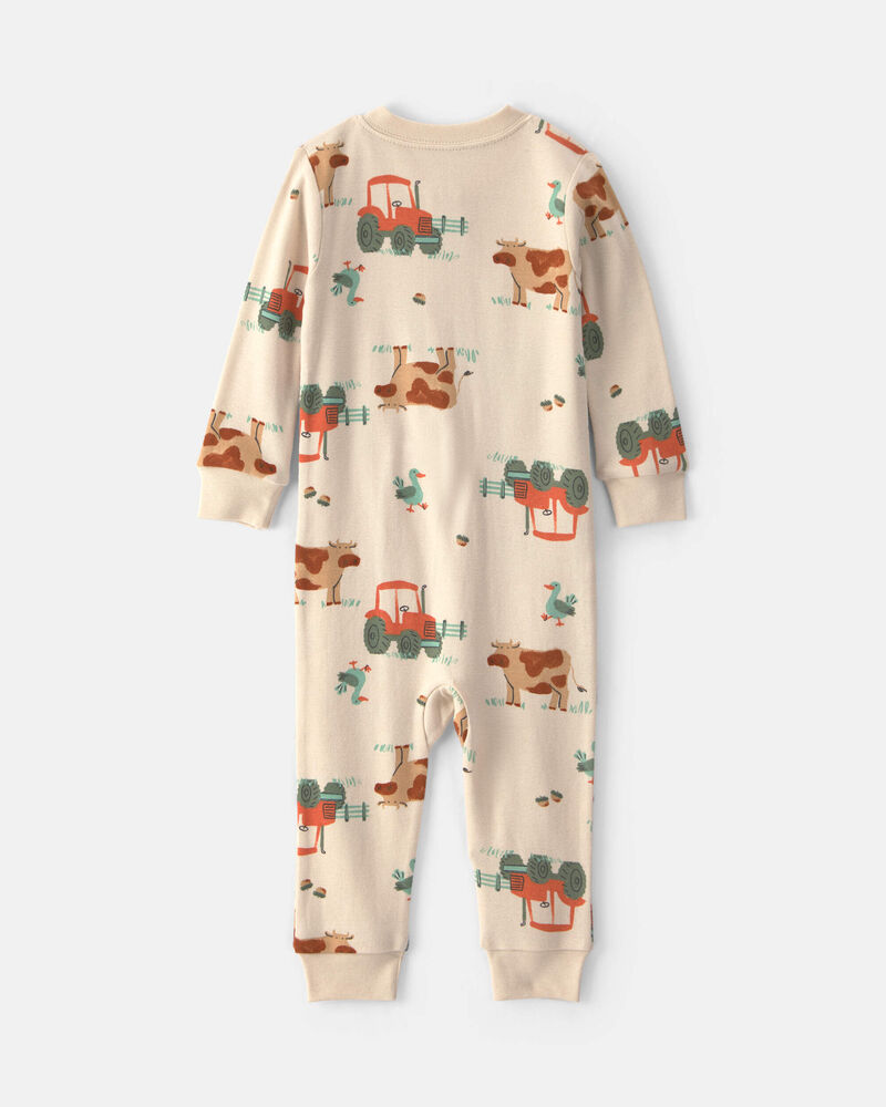 Baby Boy 1-Piece Farm 2-Way Zip 100% Cotton Snug Fit Pyjama - Cream, image 2 of 6 slides