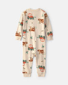 Baby Boy 1-Piece Farm 2-Way Zip 100% Cotton Snug Fit Pyjama - Cream, image 2 of 6 slides