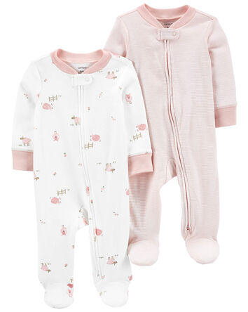 2-Pack 2-Way Zip Cotton Sleeper Pyjamas, 