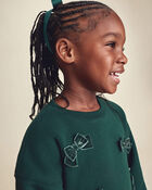 Girls Bow Layered Fleece Dress - Green, image 4 of 6 slides