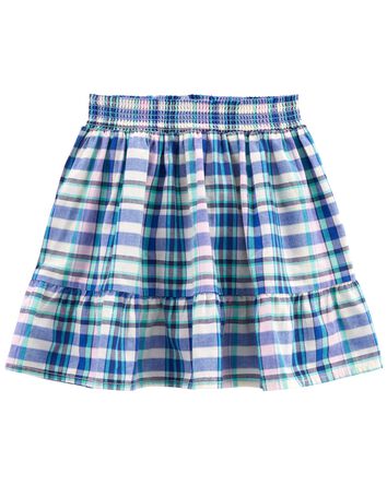 Plaid Tiered Pull-On Skirt, 