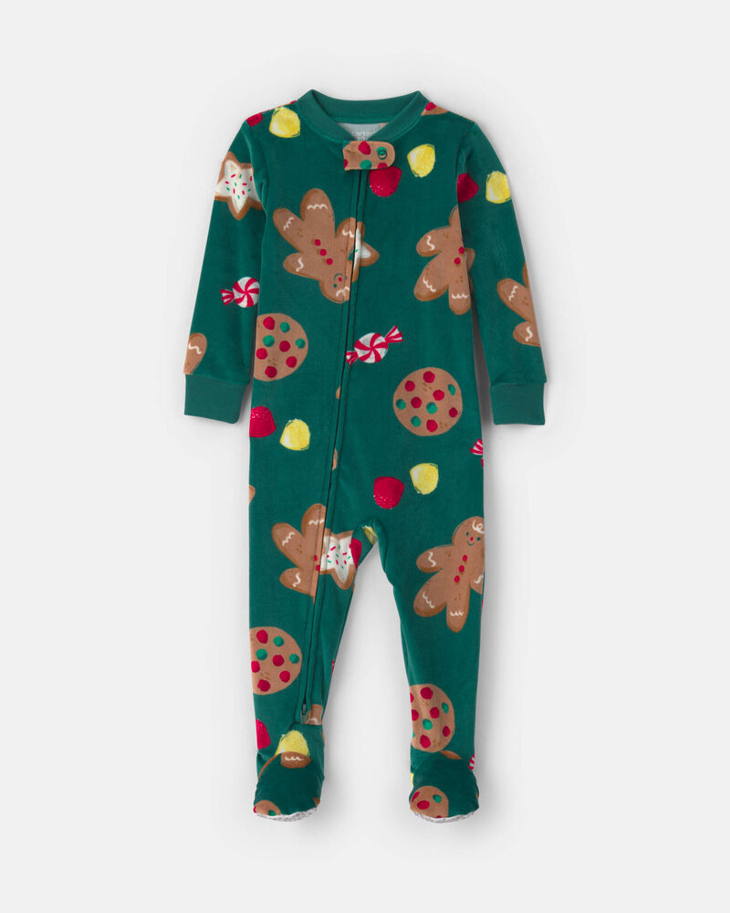Tout-petit - Pyjama ajust&eacute; 1 pi&egrave;ce en DreamPlush avec pieds &agrave; motif pain d&rsquo;&eacute;pice de No&euml;l &ndash; Vert, image 1 sur 3 diapositives