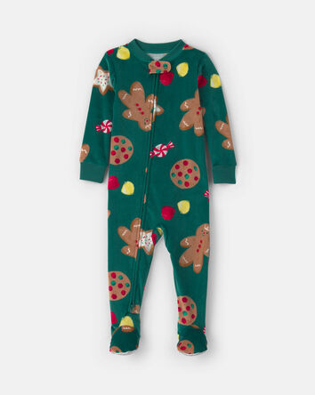 Tout-petit - Pyjama ajust&eacute; 1 pi&egrave;ce en DreamPlush avec pieds &agrave; motif pain d&rsquo;&eacute;pice de No&euml;l &ndash; Vert, 