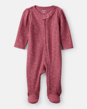 Baby Girl Floral Print Cotton Long-Sleeve 2-Way Zip Sleeper - Pink, 