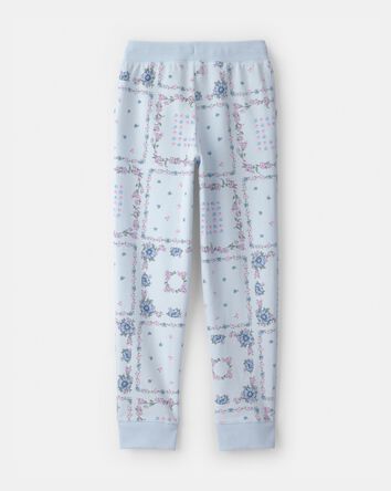 Girls Floral Drawstring Knit Joggers - Blue, 