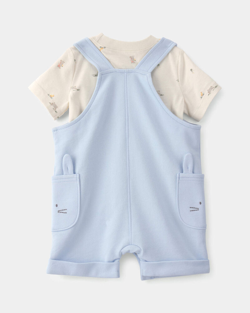 Baby Boy 2-Piece Easter Bunny Shortall Set - Blue/Cream, image 3 of 8 slides