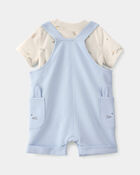 Baby Boy 2-Piece Easter Bunny Shortall Set - Blue/Cream, image 3 of 8 slides