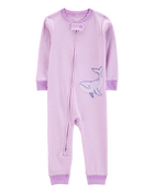 Toddler Whale Striped Snug Fit Cotton Footless 1-Piece Pyjamas - Purple, image 1 of 4 slides