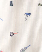 B&eacute;b&eacute; gar&ccedil;on - Grenouill&egrave;re ajust&eacute;e &agrave; manches longues en coton &agrave; imprim&eacute; de v&eacute;hicules de construction &ndash; Blanc, image 3 sur 3 diapositives