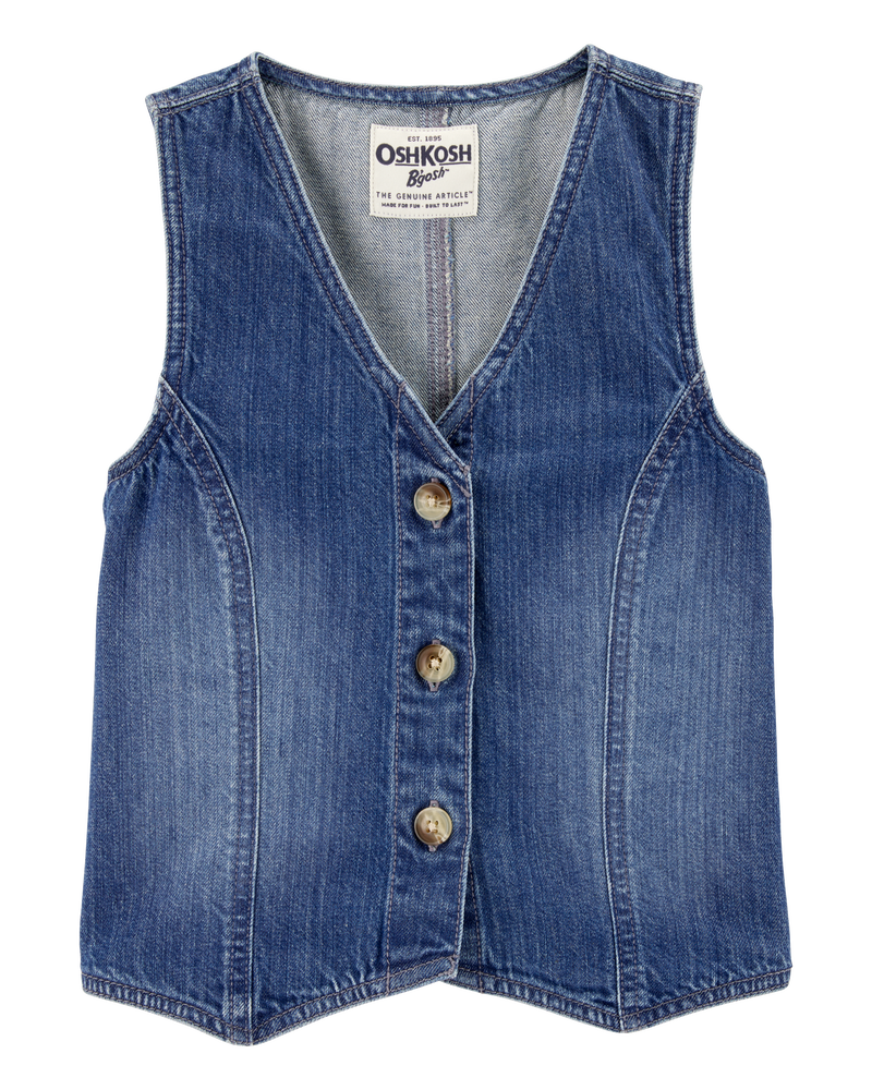 Kid Iconic Denim Button-Down Vest - Blue, image 1 of 3 slides