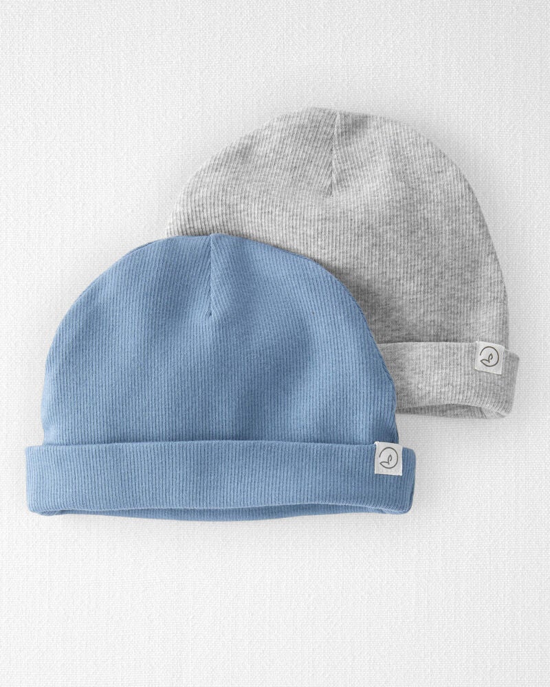 Baby 2-Pack Organic Cotton Rib Caps, image 1 of 3 slides