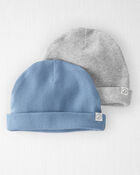 Baby 2-Pack Organic Cotton Rib Caps, image 1 of 3 slides