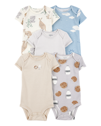 Baby 5-Pack Kangaroo Cloud Short-Sleeve Bodysuits, 
