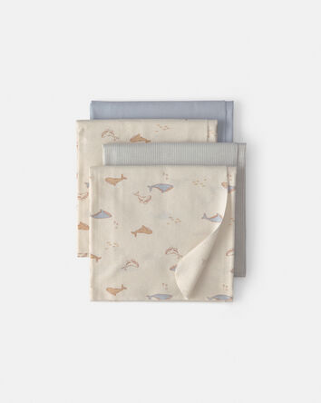 Baby 4-Pack Whale Receiving Blankets - Blue/Ivory, 