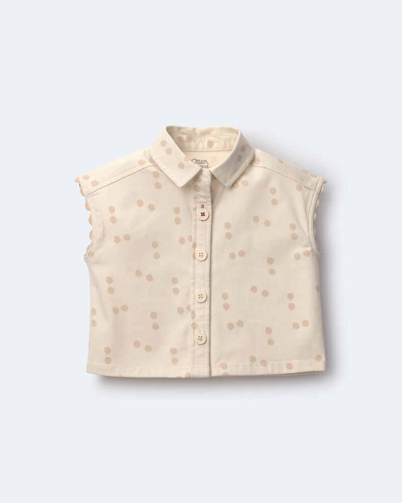Toddler Girl Sleeveless Button-Down Top in Dot Print - Cream, image 2 of 5 slides