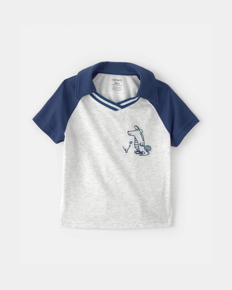 Baby Boy Alligator Polo Shirt - Blue/Grey, image 1 of 3 slides