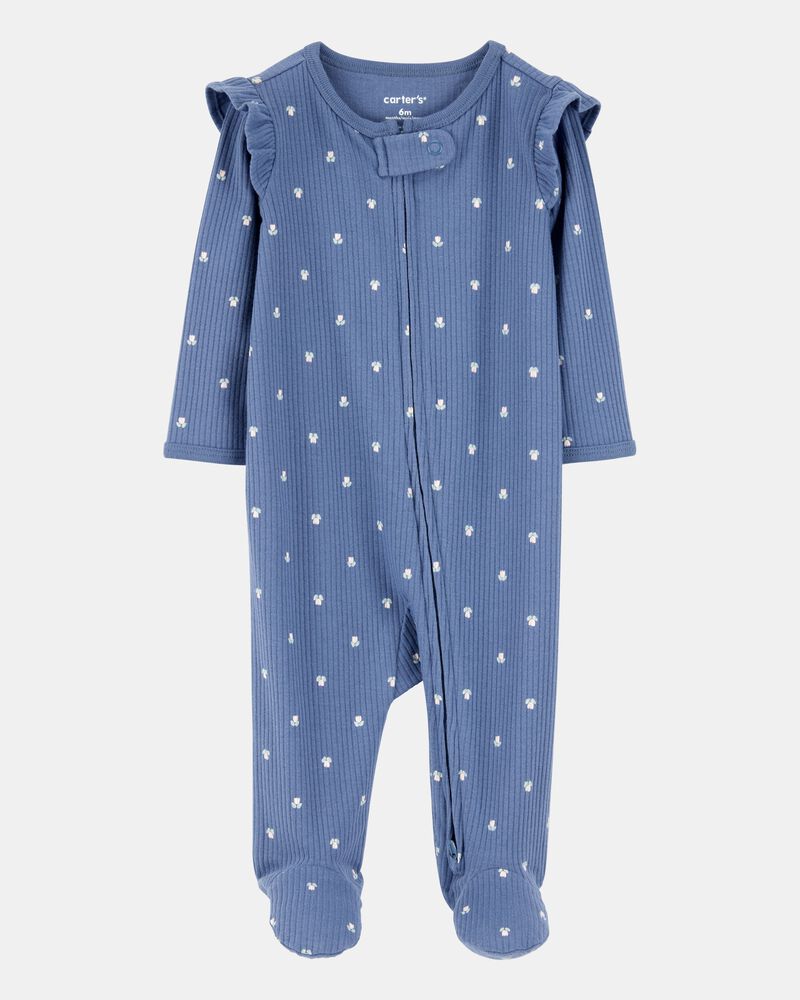 Baby Girl Mini Floral 2-Way Zip Ribbed Sleeper, image 1 of 3 slides