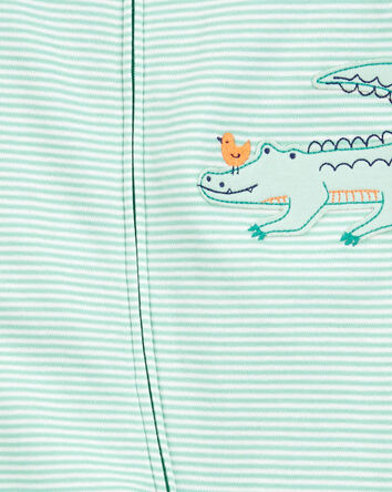 Bébé garçon - Grenouillère à fermeture à glissière à 2 sens en coton rayé à alligator - Vert, 