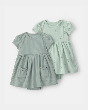 B&eacute;b&eacute; fille - Emballage 2 robes &agrave; manches courtes &agrave; motif grenouille - Vert, 