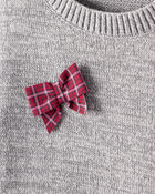 Toddler Girl Bow Cotton Long-Sleeve Sweater - Grey, image 3 of 5 slides